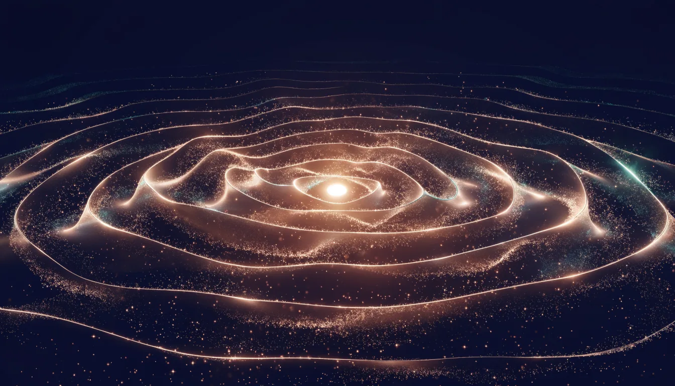 Onde sonore de lumière dorée rayonnant en cercles